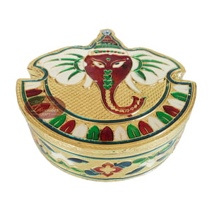 Small Ganesha Shaped Handmade Meenakari Dry Fruit Box (4" X 4" X 2.25" Inches)